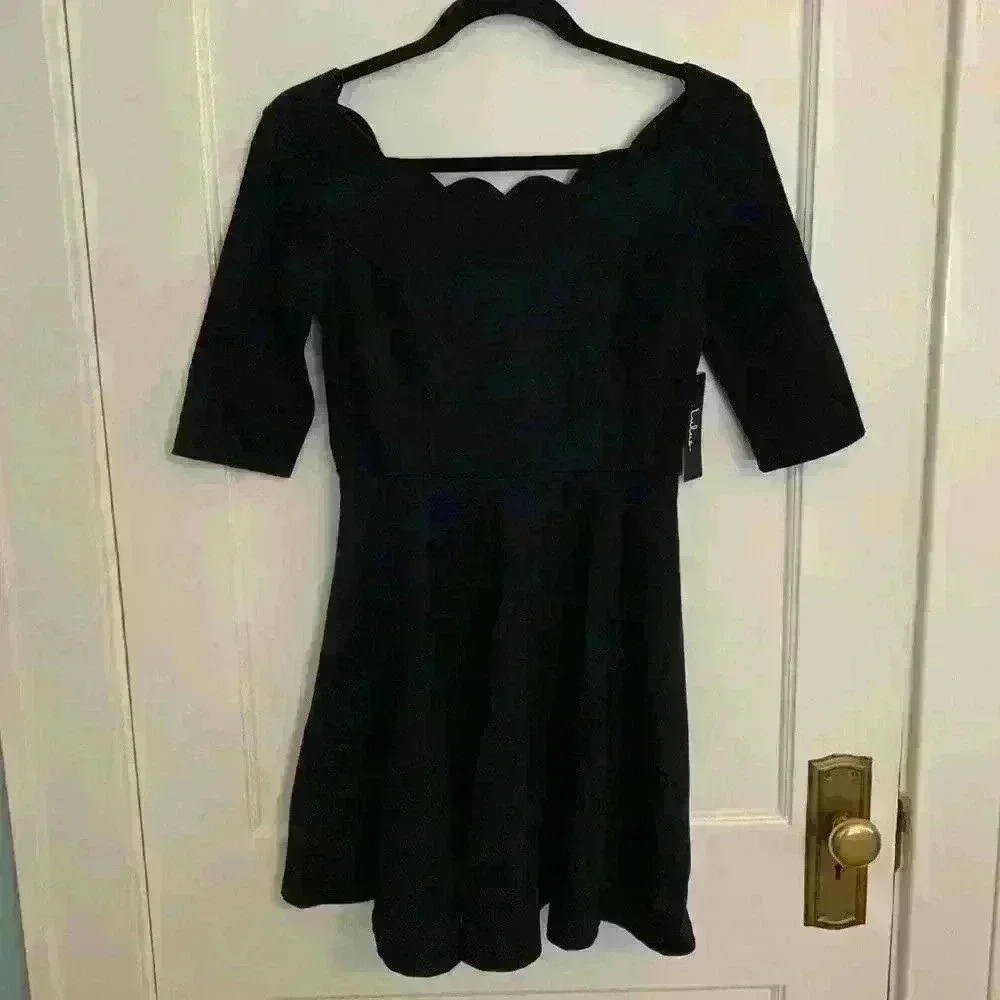 NWT Lulus Tip the Scallops Navy Scalloped Skater Dress, Womens Size Small - Picture 2 of 14